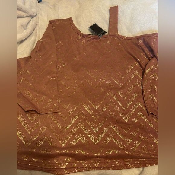 NWT New Look Pink and Gold One Shoulder Blouse - Picture 8 of 15